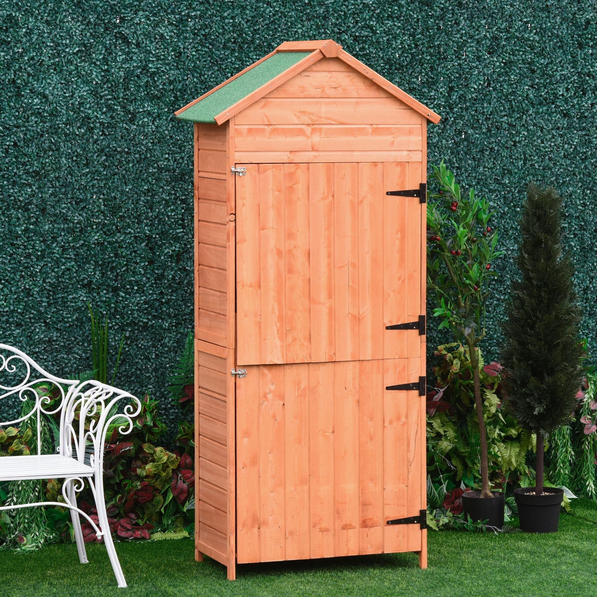 Wood Garden Shed Outdoor Tool Storage Cabinet Hutch Lockable Unit with Double Door and 3 Tire Storage Shelves Sheds   at Gallery Canada