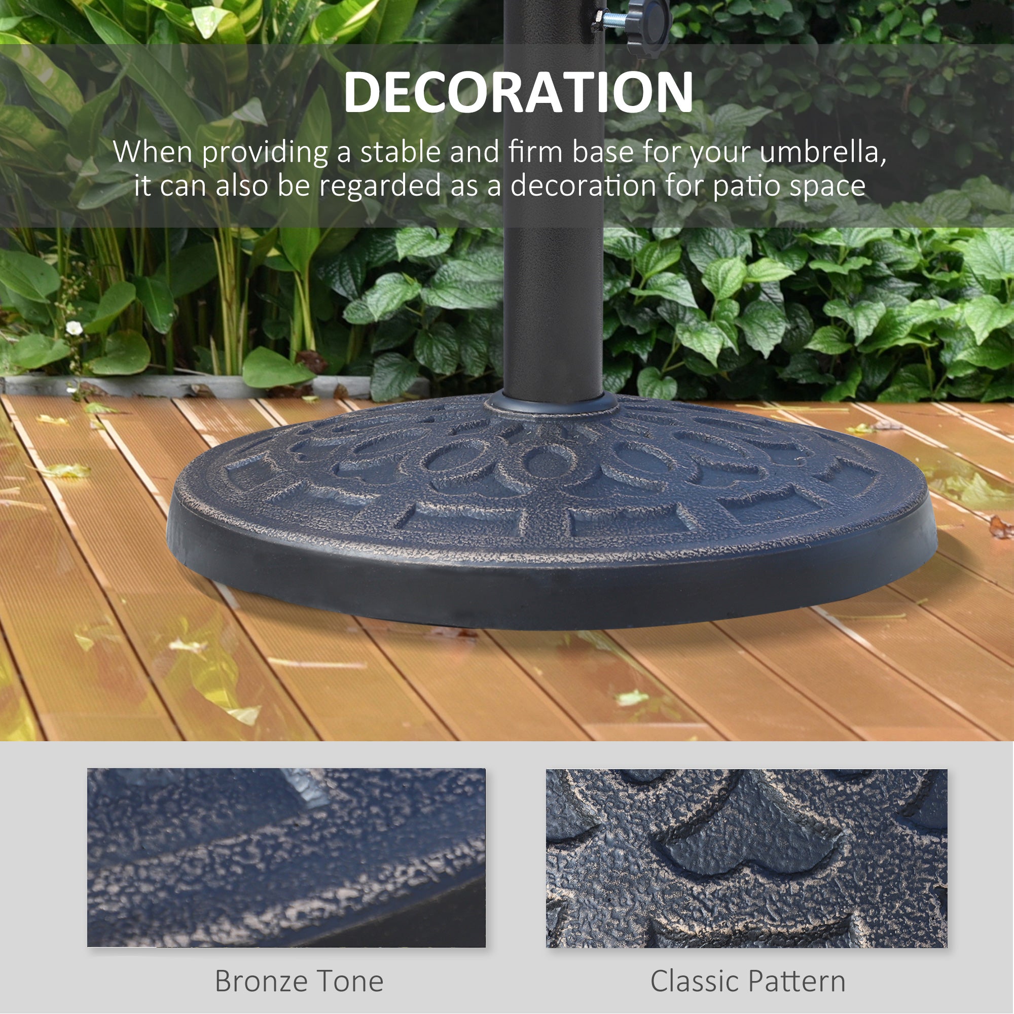 26 lbs Resin Umbrella Base Stand Round Market Parasol Holder with Beautiful Decorative Pattern, for Φ1.5