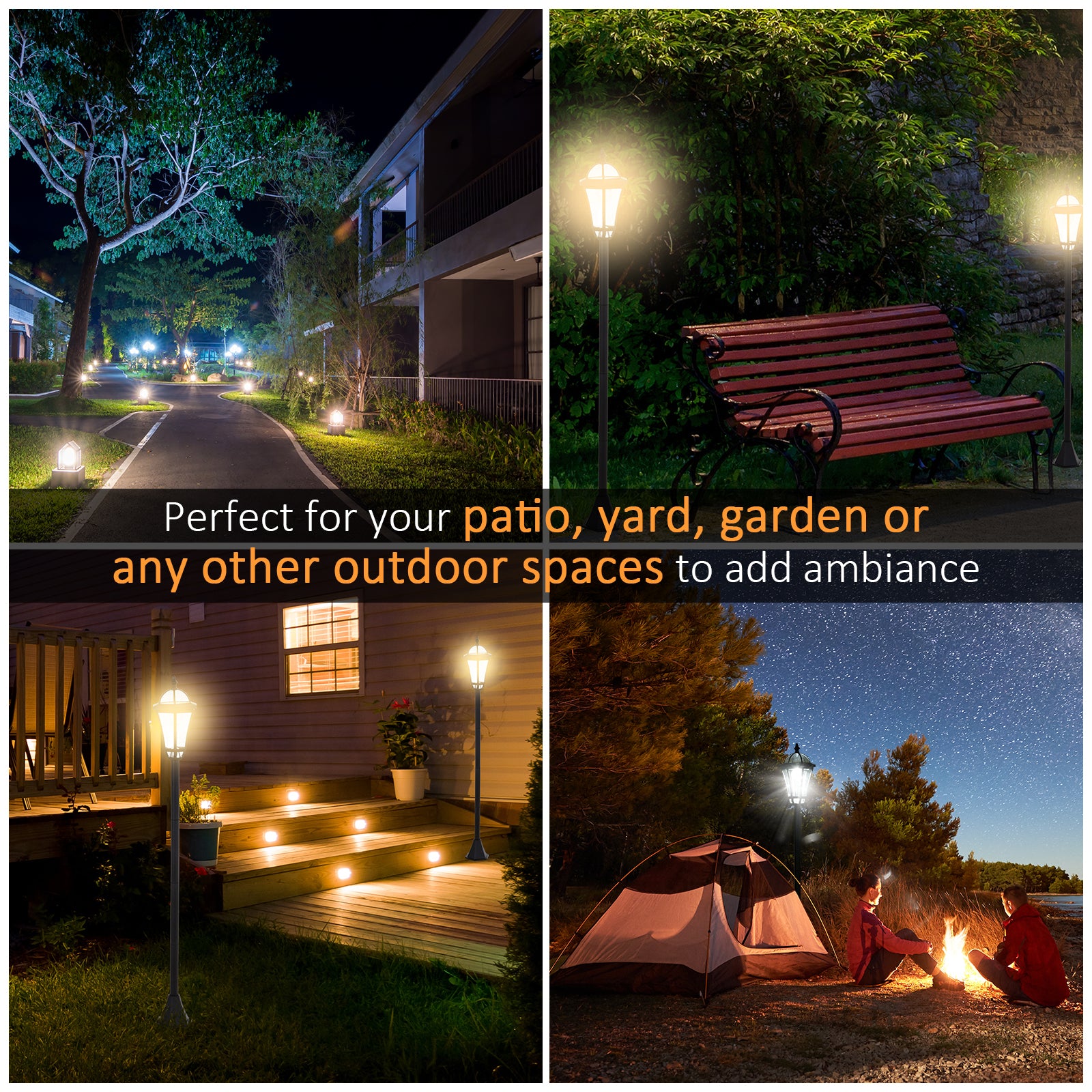 2 Piece LED Garden Lights Lamp Post Solar Powered Auto Switch Outdoor Lantern Patio Pathway Walkway Water-Resist 6 Hours Black Solar Post Lamps at Gallery Canada