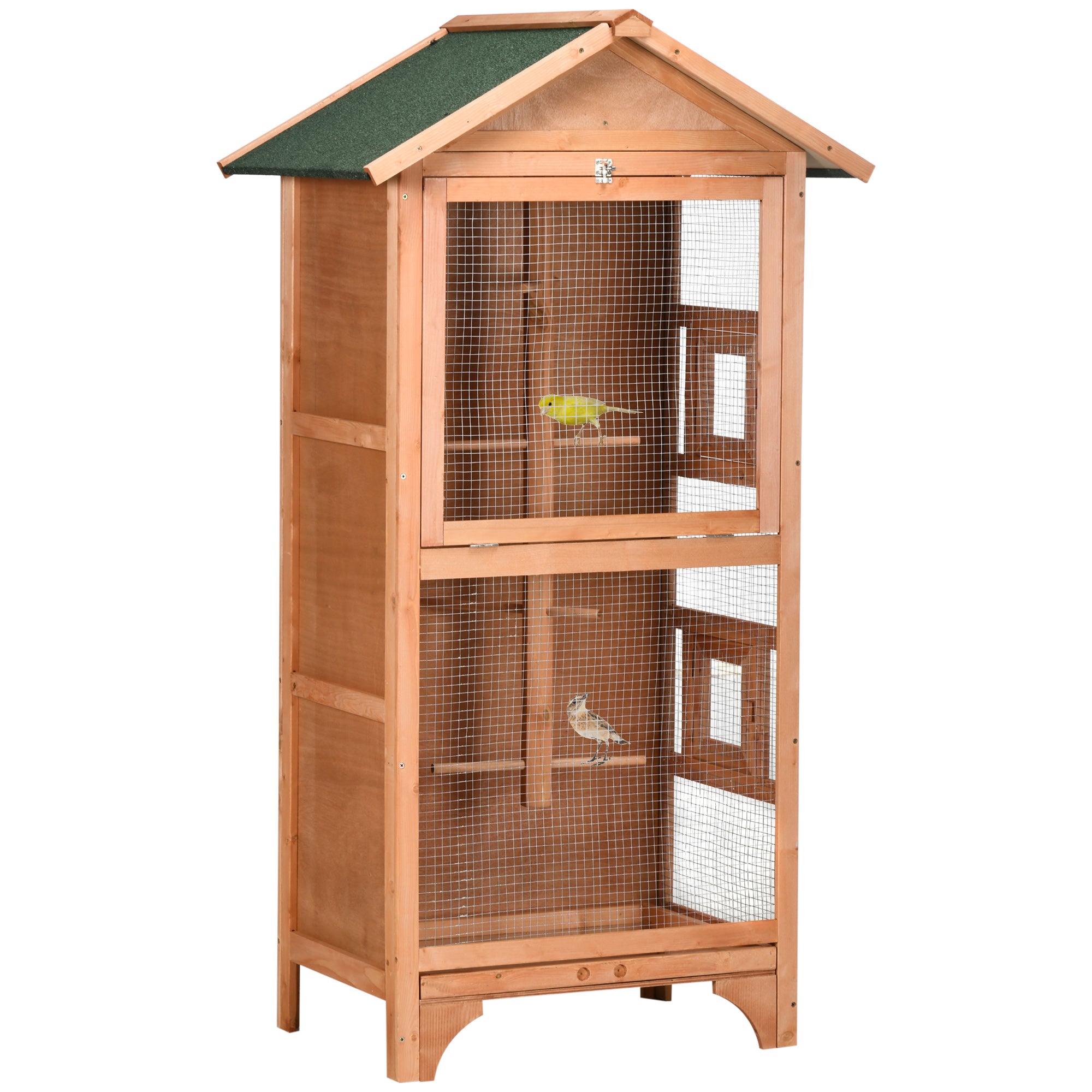 Wooden Bird Aviary Parrot Cage Pet Furniture with Removable Bottom Tray, 2 Doors, Asphalt Roof, 4 Perches, Orange Bird Cages   at Gallery Canada