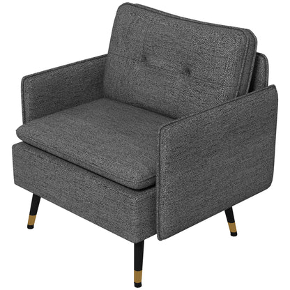 Modern Armchair, Upholstered Accent Chair with Tufted Back Cushion and Steel Legs for Living Room, Bedroom, Dark Grey Accent Chairs   at Gallery Canada