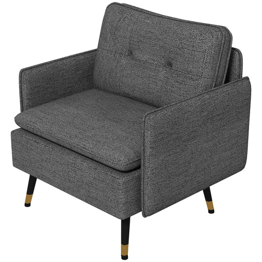 Modern Armchair, Upholstered Accent Chair with Tufted Back Cushion and Steel Legs for Living Room, Bedroom, Dark Grey Accent Chairs   at Gallery Canada