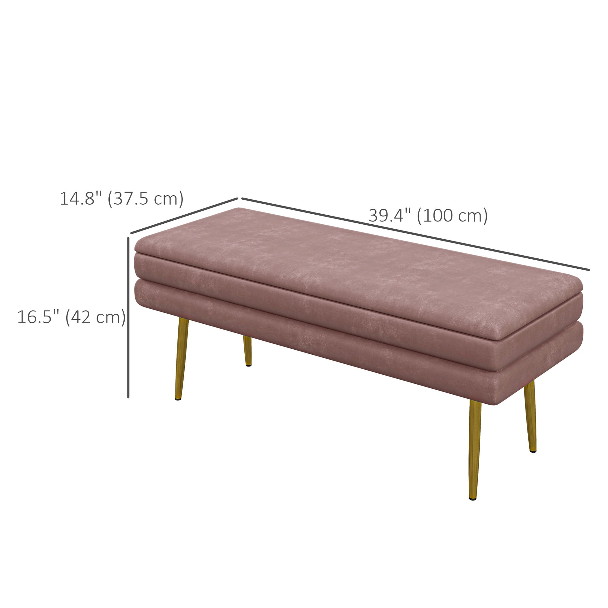 End of Bed Bench, Velvet-feel Upholstered Bench with Thick Padded Seat and Steel Legs, Modern Bedroom Bench, Pink Storage Ottomans & Benches   at Gallery Canada