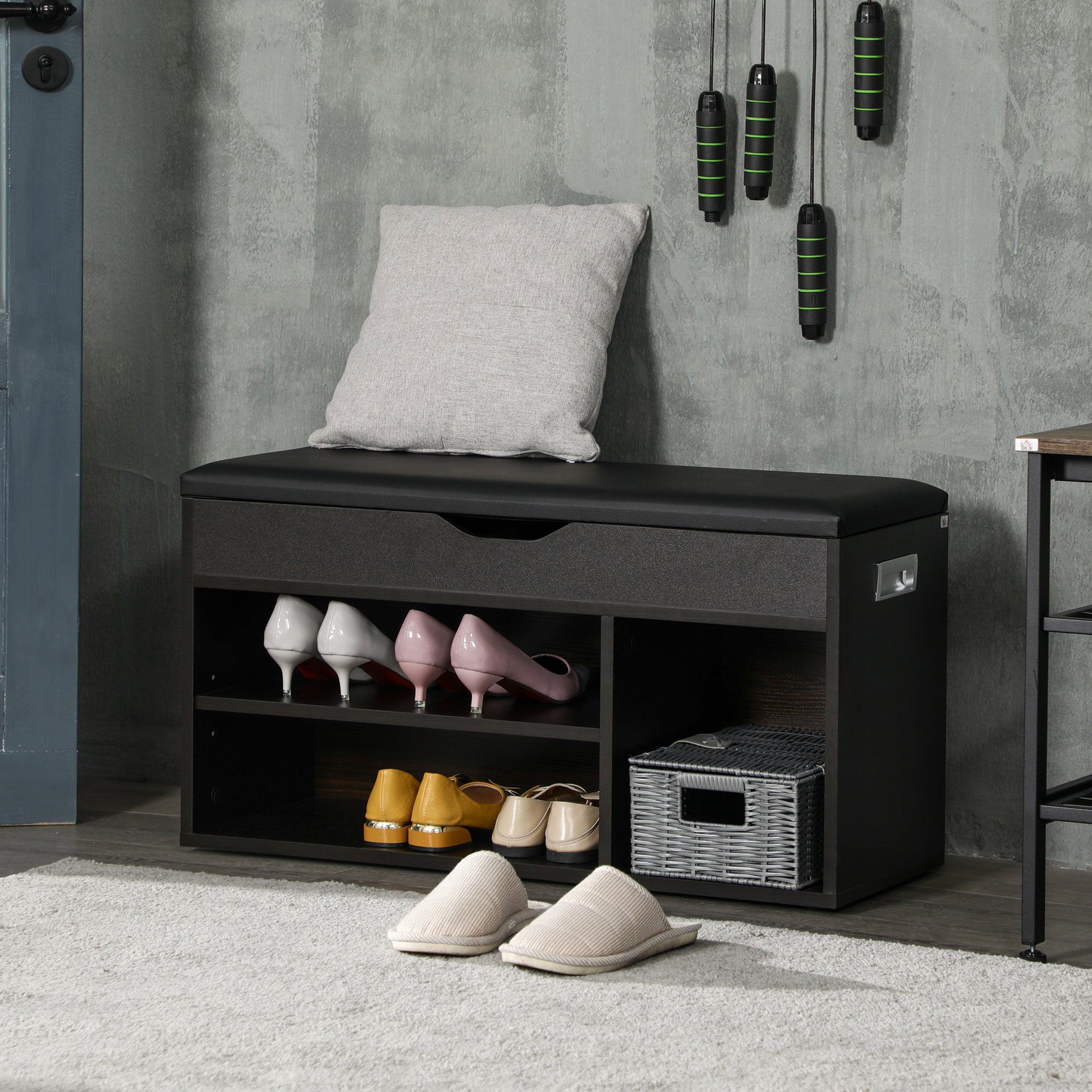 Shoe Bench Entryway Storage Rack with Padded Cushion, Hidden Storage for Hallway, Living Room, Black Shoe Storage Cabinets & Racks at Gallery Canada