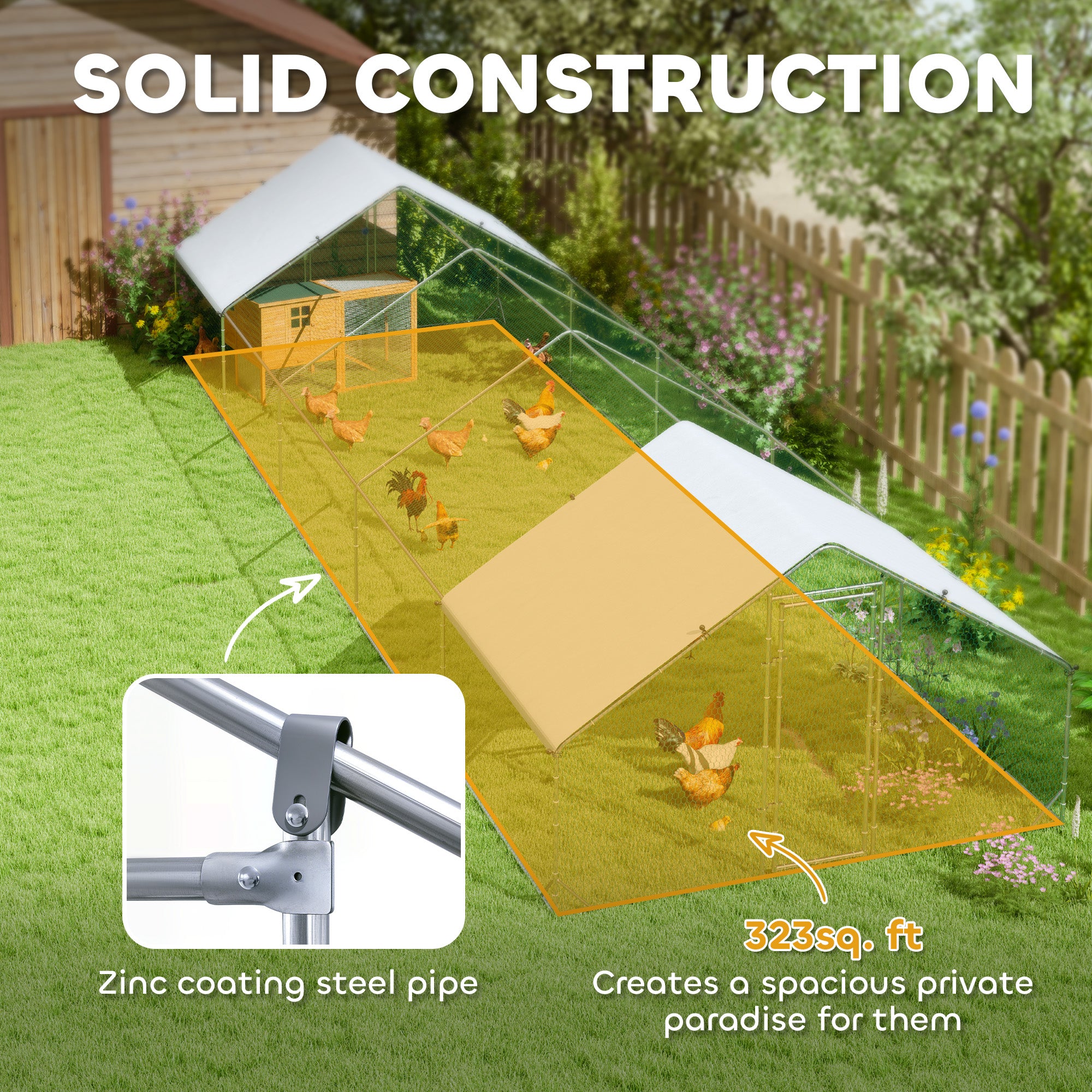 Metal Chicken Coop with Water- and UV-Protection Cover for Backyard Hen, Duck, Rabbit, 9.8' x 32.8' x 6.4' Chicken Coops at Gallery Canada