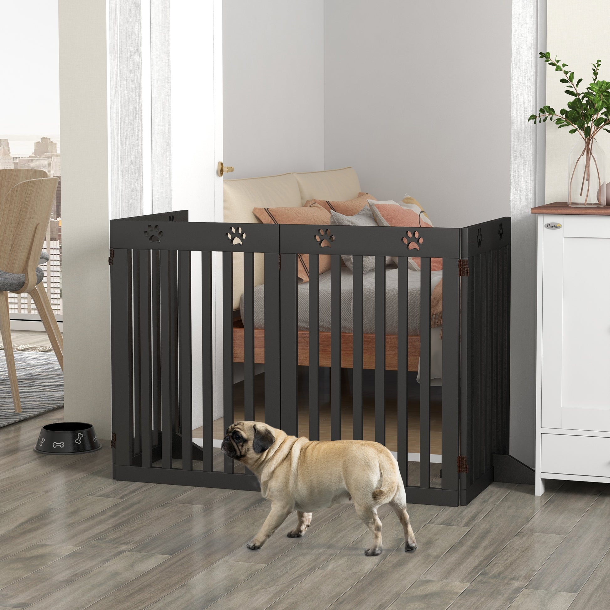 80" Extra Wide Freestanding Pet Gate with Support Feet, Black Houses, Kennels & Pens Black  at Gallery Canada