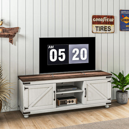 Farmhouse TV Stand for up to 65" TV, TV Cabinet with Barn Doors, Cable Management for Living Room, Distressed White TV Stands Multi Colour  at Gallery Canada