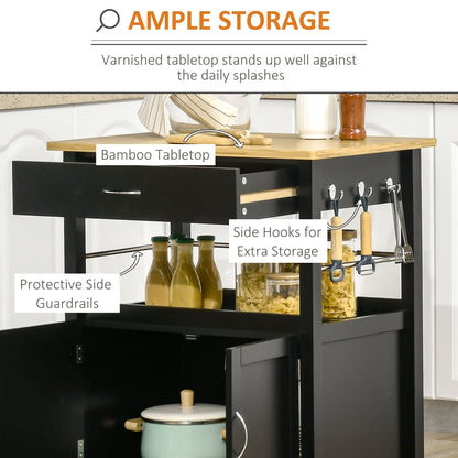 Kitchen Cart, Utility Trolley, Small Kitchen Island with Storage Drawer &; Side Hooks for Dining Room, Black Kitchen Islands & Kitchen Carts   at Gallery Canada