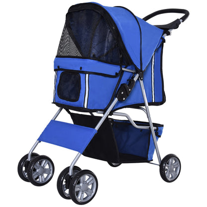 4 Wheel Dog Pet Stroller Dog Cat Carrier Folding Sunshade Canopy with Brake, Blue Dog Bike Trailers & Strollers   at Gallery Canada