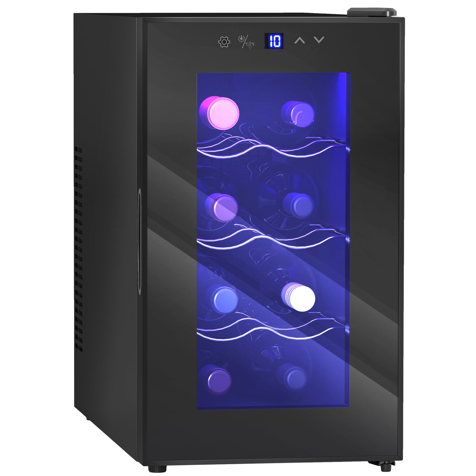 Quiet Wine Cooler Refrigerator, 8 Bottle, Beverage Wine Fridge with Glass Door, Temperature Control, for Champagne Wine Racks at Gallery Canada