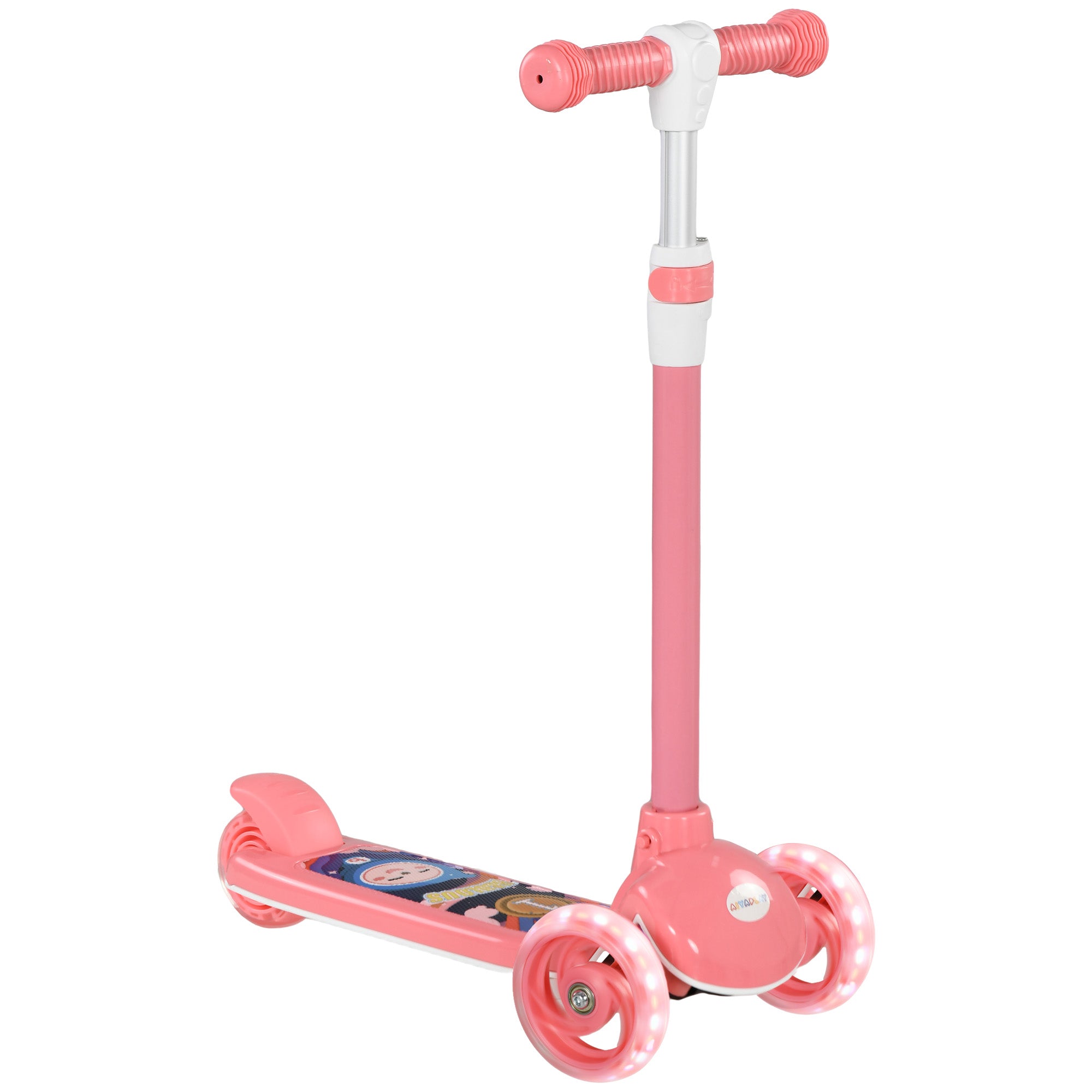 3 Wheel Kids Scooter, Toddler Kick Scooter with Adjustable Height, Rear-Fender Brake, LED Light, TPE Handlebar, Pink Scooters at Gallery Canada