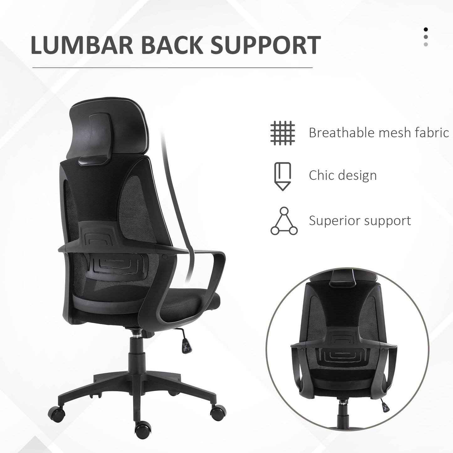 Breathable Office Chair with 2D Adjustable Headrest, Arm, Wheel, Mesh High Back Desk Chair, Black Task Chairs   at Gallery Canada