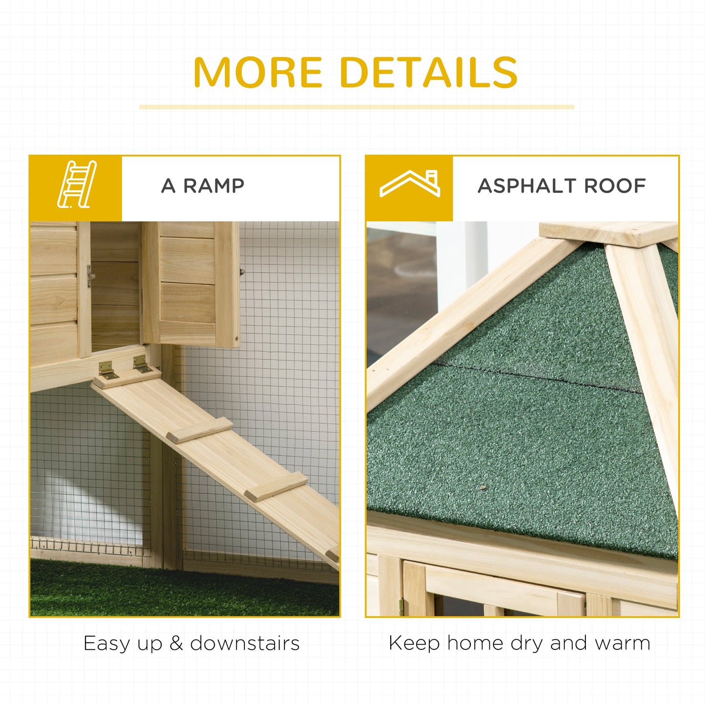 68" Wooden Rabbit Hutch, Pet Playpen with 3 Doors, Bunny House Enclosure with Slide-out Tray, Ramp, for Rabbits and Small Animals, Natural Rabbit Hutch   at Gallery Canada