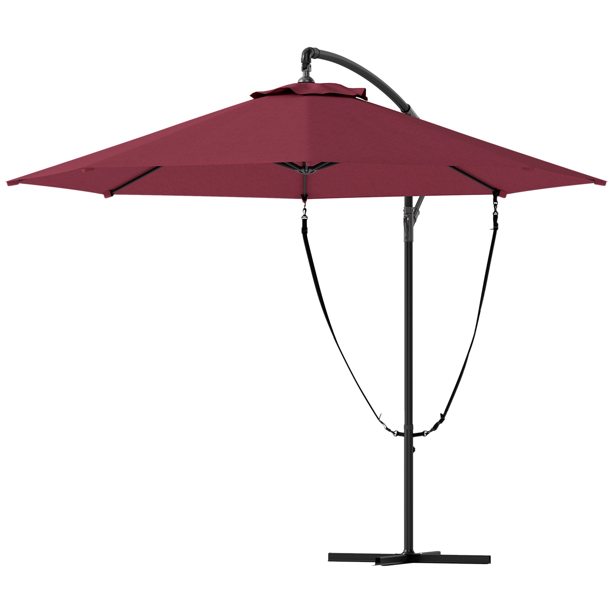9.5' Cantilever Umbrella with Wind Protection Strap and Cover, Hanging Umbrella with Crank and Cross Base, UPF 50+, Red Offset Cantilever Umbrellas at Gallery Canada