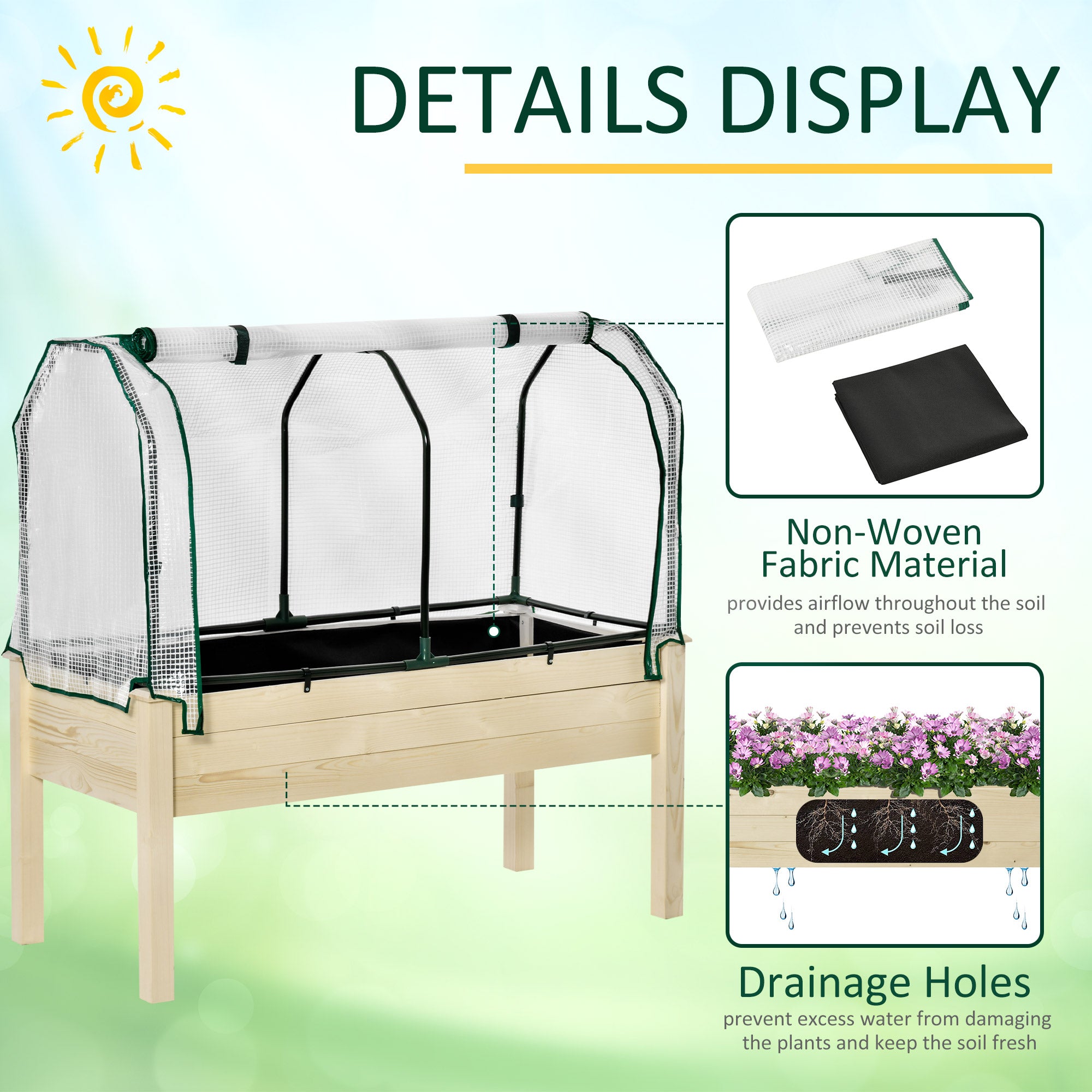 Raised Garden Bed with PE Greenhouse Cover Outdoor Elevated Wood Planter Box for Herbs and Vegetables, Use for Patio, Backyard, Balcony, 48 x 22 x 46 inch, Natural Elevated Garden Beds at Gallery Canada