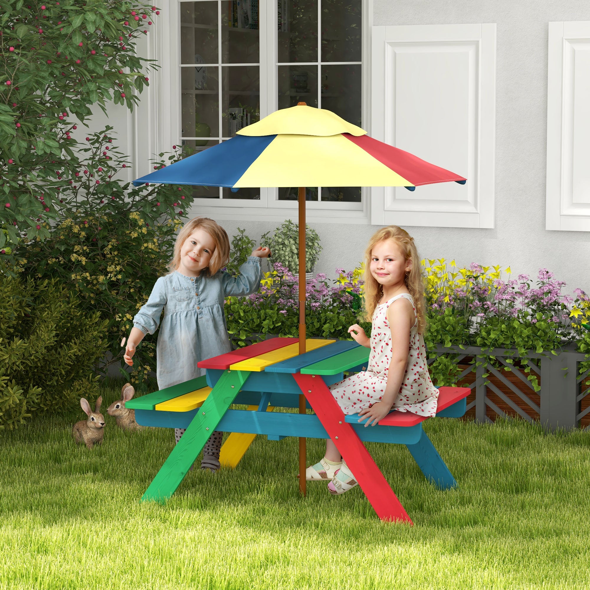 Wooden Multicoloured Kids Picnic Table Set with Umbrella for Kids to Hang out Kids Outdoor Furniture at Gallery Canada