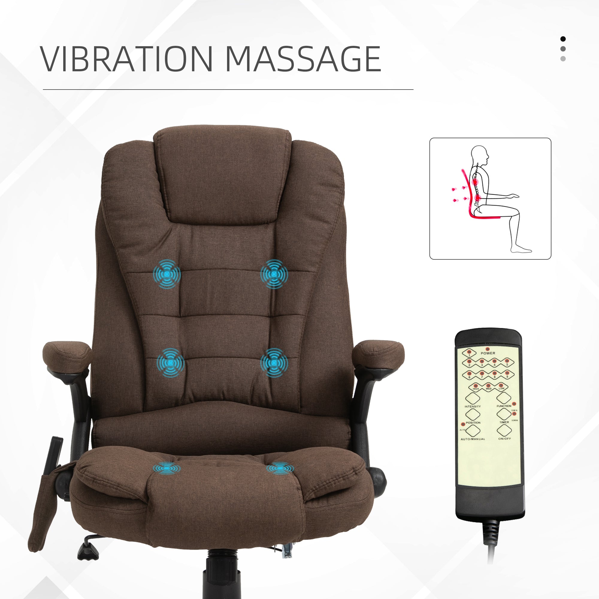 6 Point Vibrating Massage Office Chair High Back Executive Chair with Reclining Back, Swivel Wheels, Brown Massage Chairs   at Gallery Canada