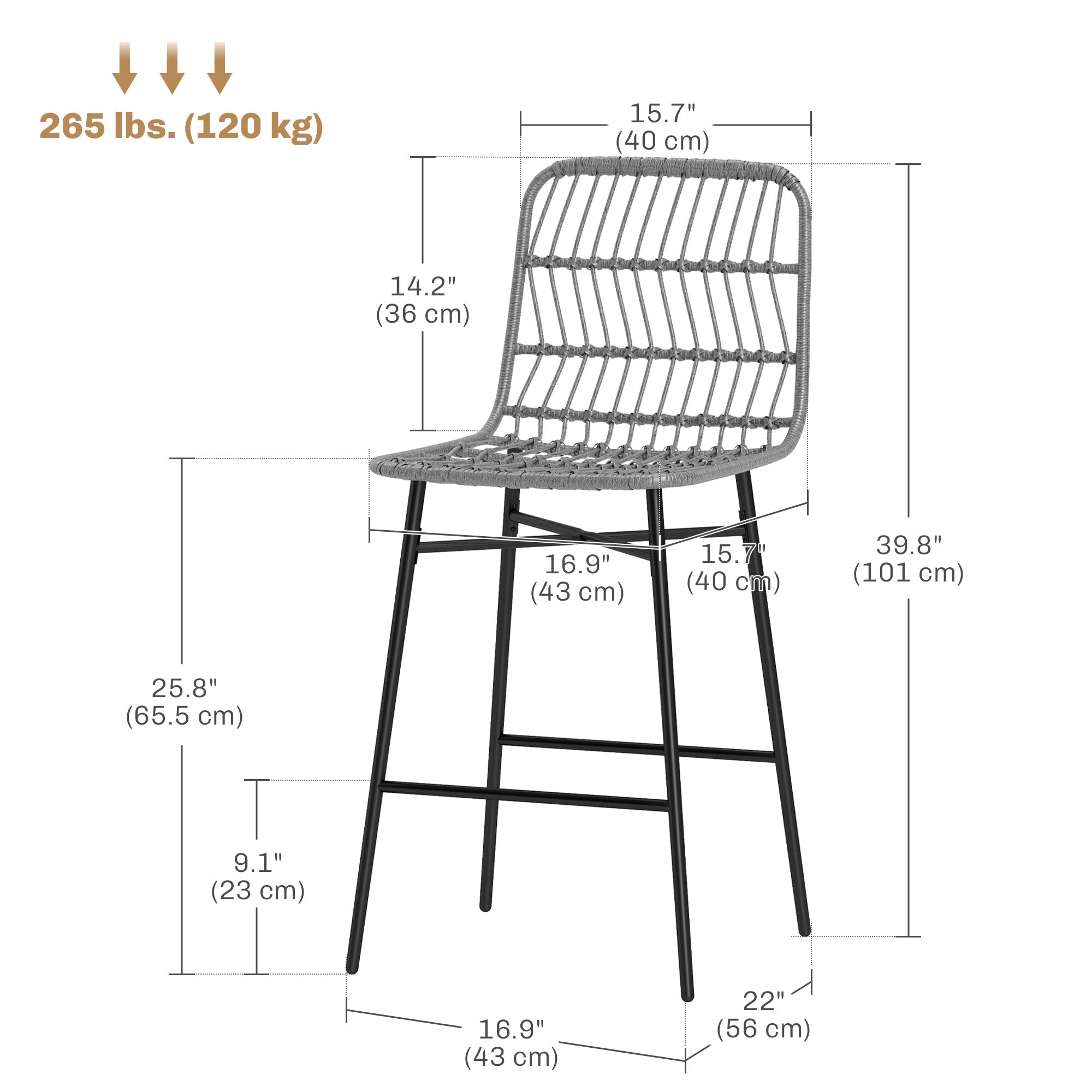 Rattan Counter Height Bar Stools Set of 2, 26