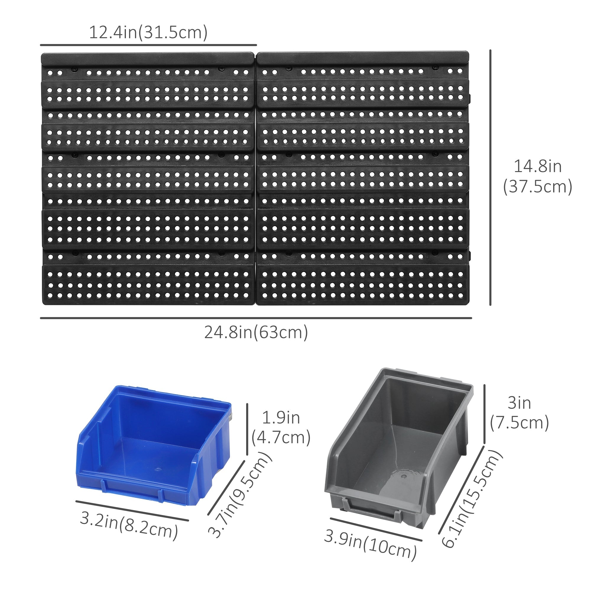 Wall Mounted Storage Bin Rack Tool Organizer with 30 Bins, Pegboard for Garage Workshops Blue Tool Organizers   at Gallery Canada