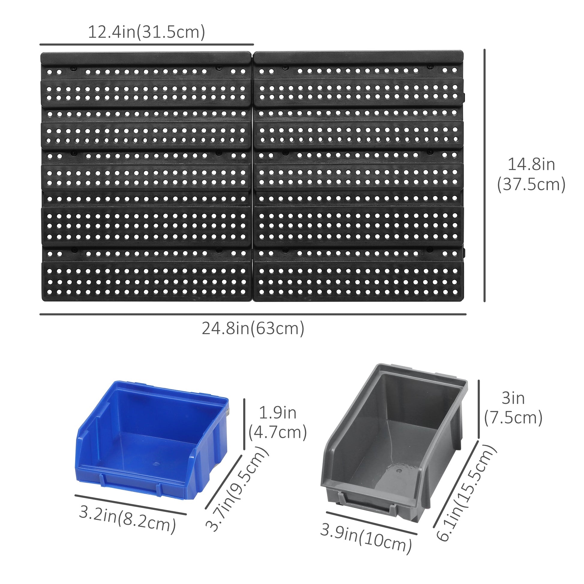 Wall Mounted Storage Bin Rack Tool Organizer with 30 Bins, Pegboard for Garage Workshops Blue Tool Organizers   at Gallery Canada