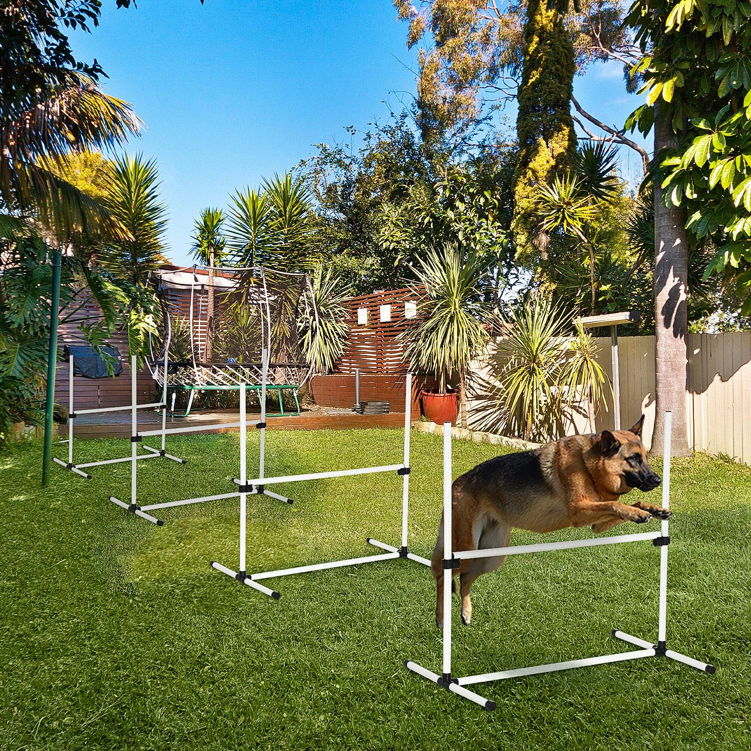Set of 4 Dog Agility Training Equipment Adjustable Jump Bar Pet Exercise Kit with Carrying Bag (White) Dog Agility Training Equipment at Gallery Canada