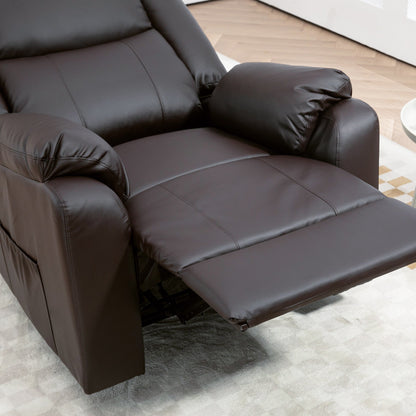 PU Leather Reclining Chair, Recliner Chair for Living Room with Footrest and 2 Side Pockets, Brown Single Sofas   at Gallery Canada