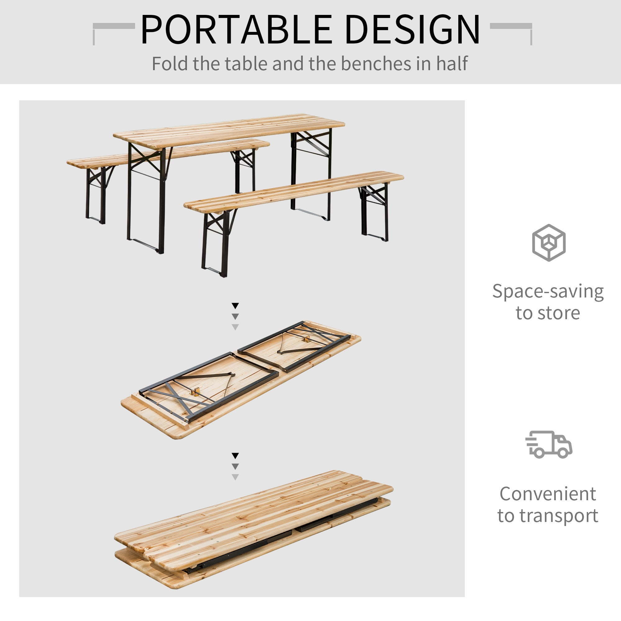 3 Pieces Folding Picnic Table Set, Portable Folding Picnic Table Set, 1 Picnic Table and 2 Benches Bistro Sets at Gallery Canada