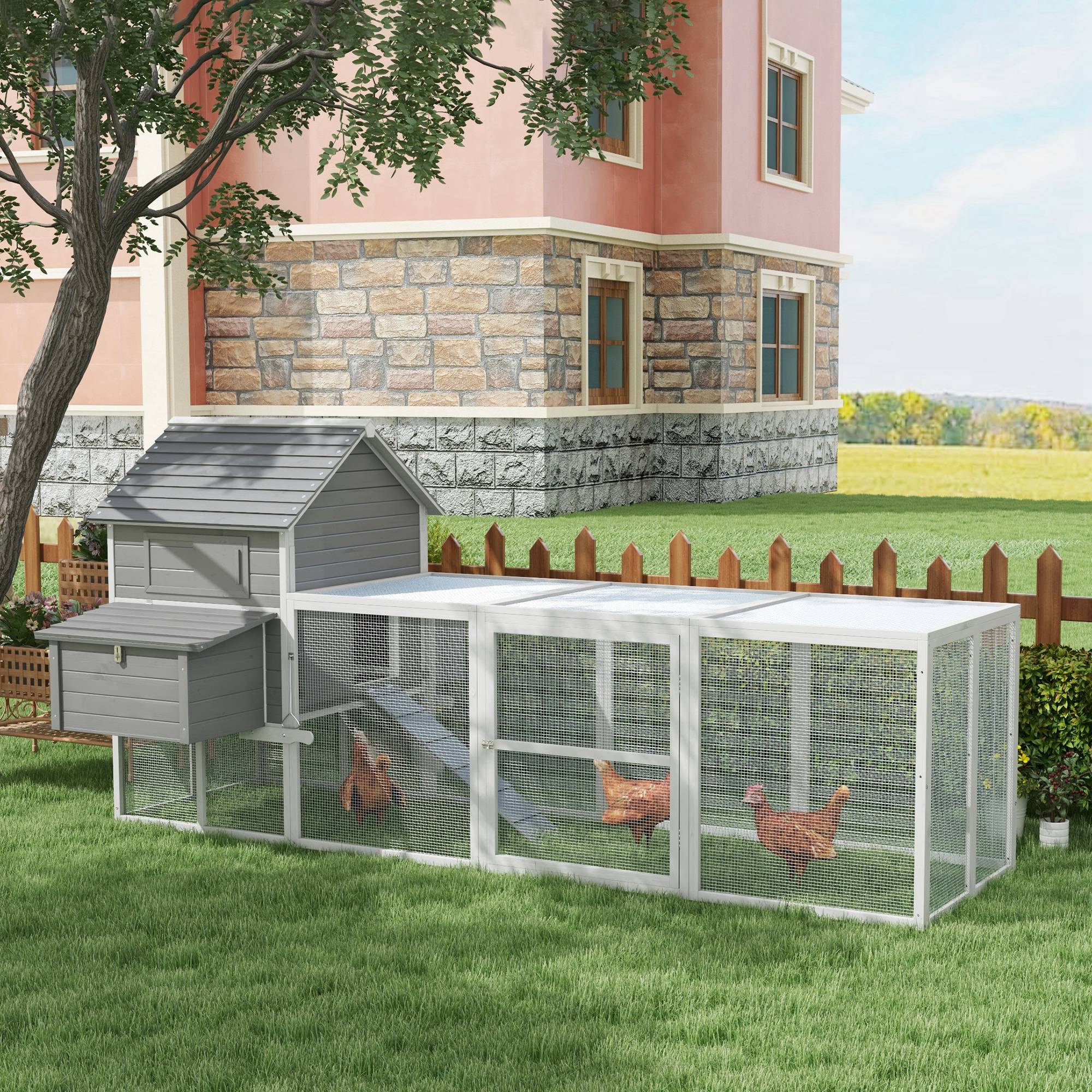 Wooden Chicken Coop with Nesting Boxes, Run, Doors, Tray, Ramp for 4-6 Chickens Chicken Coops at Gallery Canada