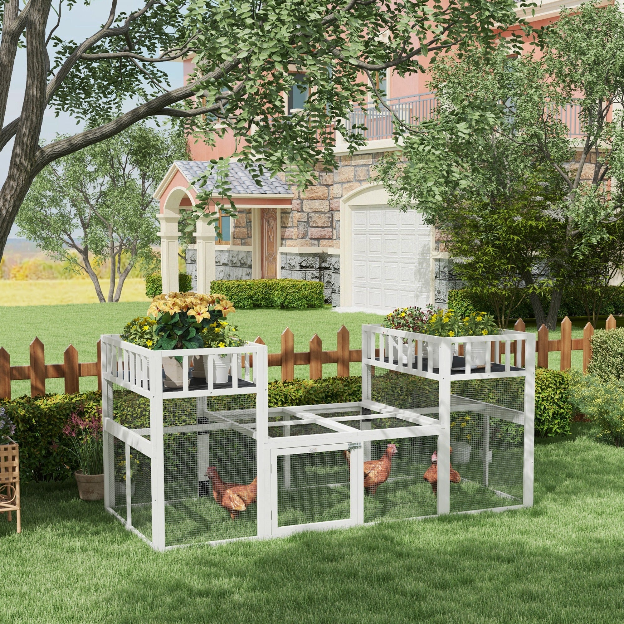 7.3' x 3.6' Wooden Chicken Coop Combinable Design with Storage Shelf for 2-4 Chickens, Ducks, Goose, Rabbits, White Chicken Coops at Gallery Canada