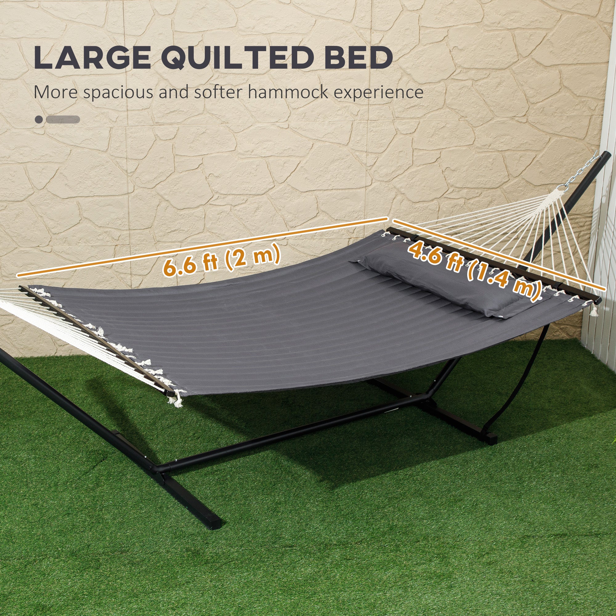 2 Person Hammock Quilted Double Hammock with Stand Pillow Spreader Bars for Outdoor Camping Beach, Dark Grey Camping Hammocks at Gallery Canada