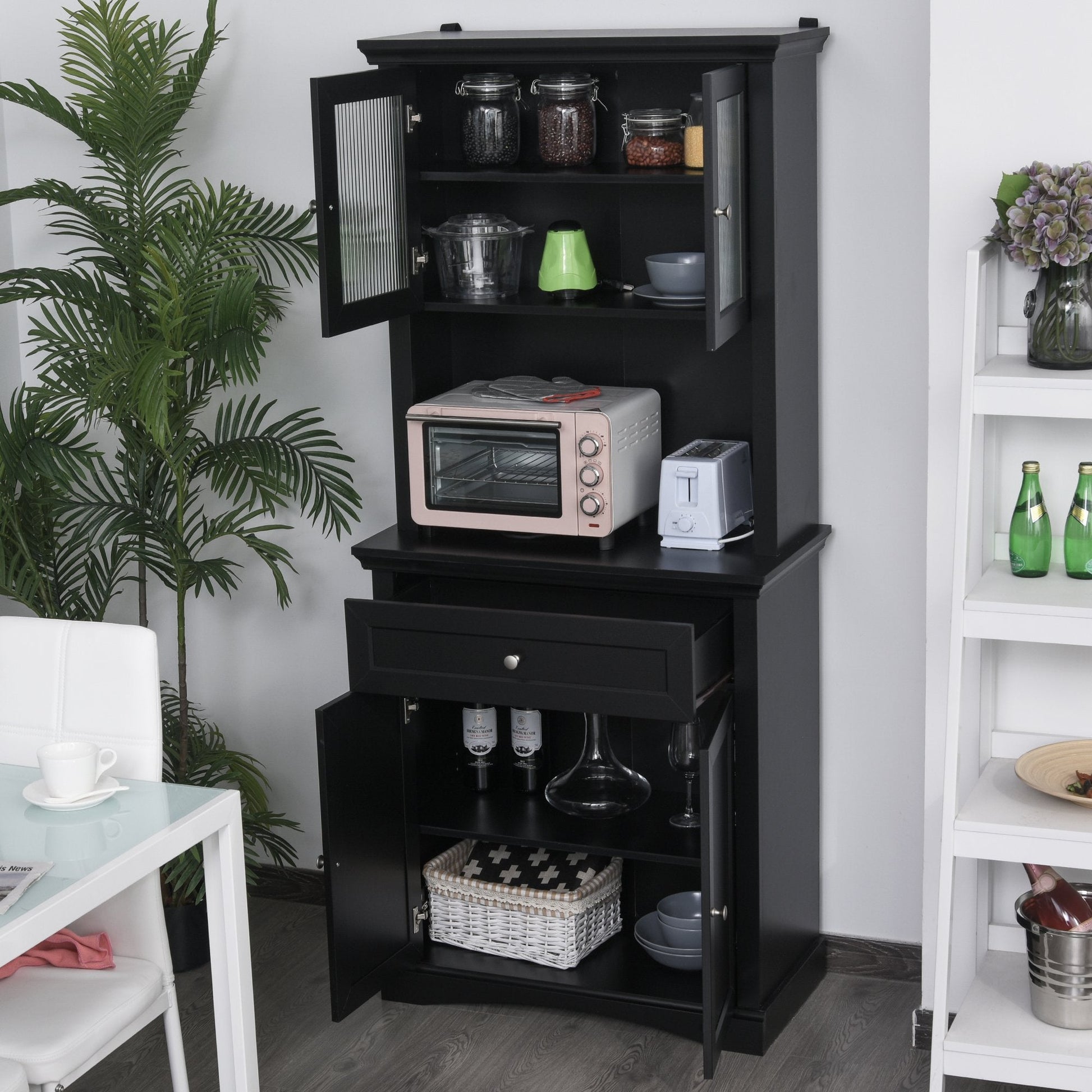 Tall Colonial Style Kitchen Pantry Storage Cabinet W/ Adjustable Shelves Black Kitchen Pantry Cabinets   at Gallery Canada