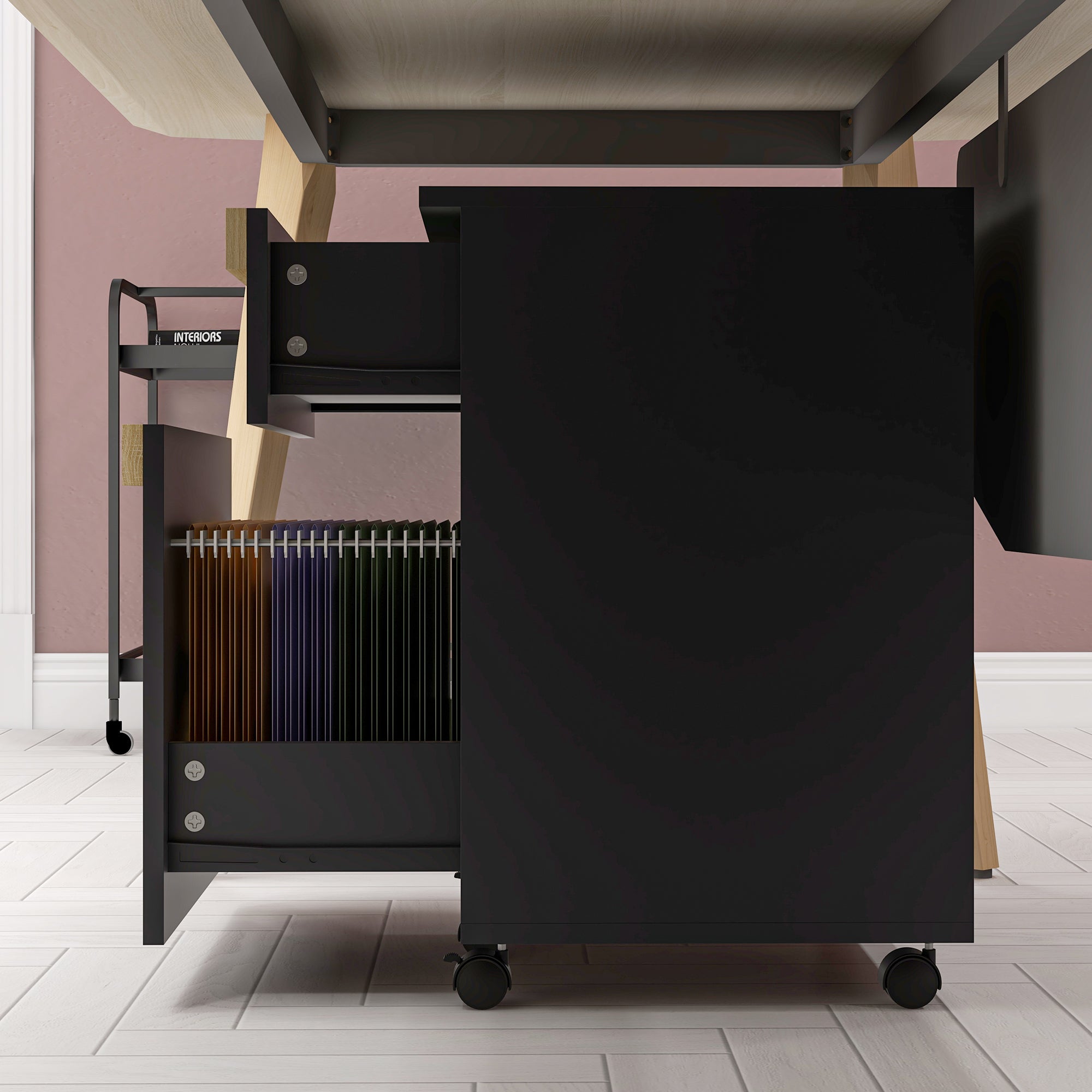 Mobile Filing Cabinet, Office Storage Printer Stand with 5 Wheels and 2 Drawers Office Cabinets & Cupboards at Gallery Canada