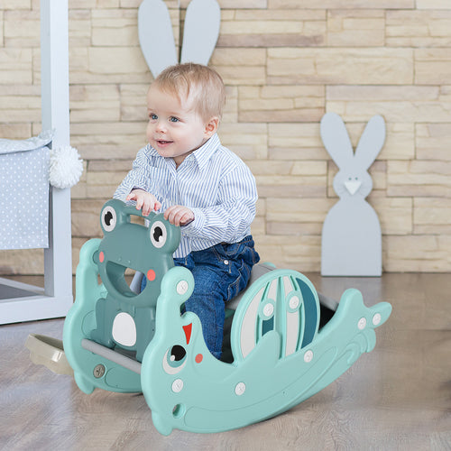 3-in-1 Kids Slide And Rocking Horse Dual-Use Children Activity Equipment Portable Slide Indoor Outdoor Playground Toy W/ Basketball Hoop Toddler Birthday Gift, Age 1.5-3, Green