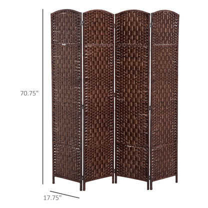 6ft Folding Room Divider, 4 Panel Wall Partition with Wooden Frame for Bedroom, Home Office, Brown Room Dividers   at Gallery Canada