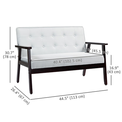 44.5" 2 Seat Sofa for Bedroom, Modern Upholstered Loveseat with Button Tufted Back and Wood Legs, Cream White 2-Seater Sofas at Gallery Canada