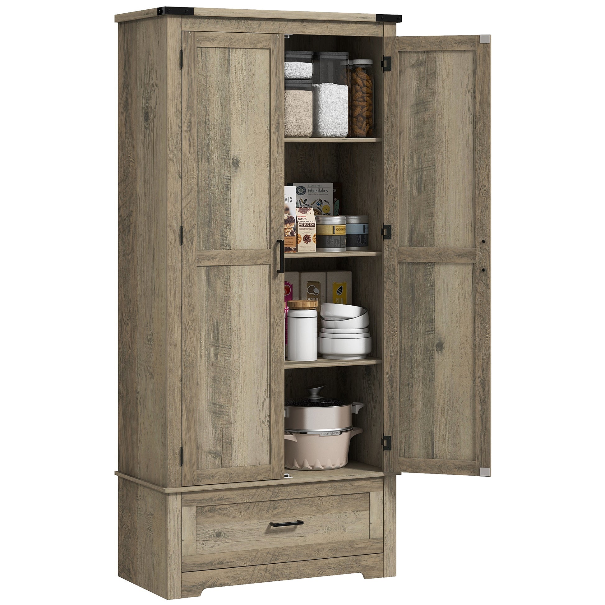 69" Tall Farmhouse Kitchen Pantry Cabinet with 2 Doors, Drawer and Adjustable Shelves for Dining Room, Grey Kitchen Pantry Cabinets   at Gallery Canada