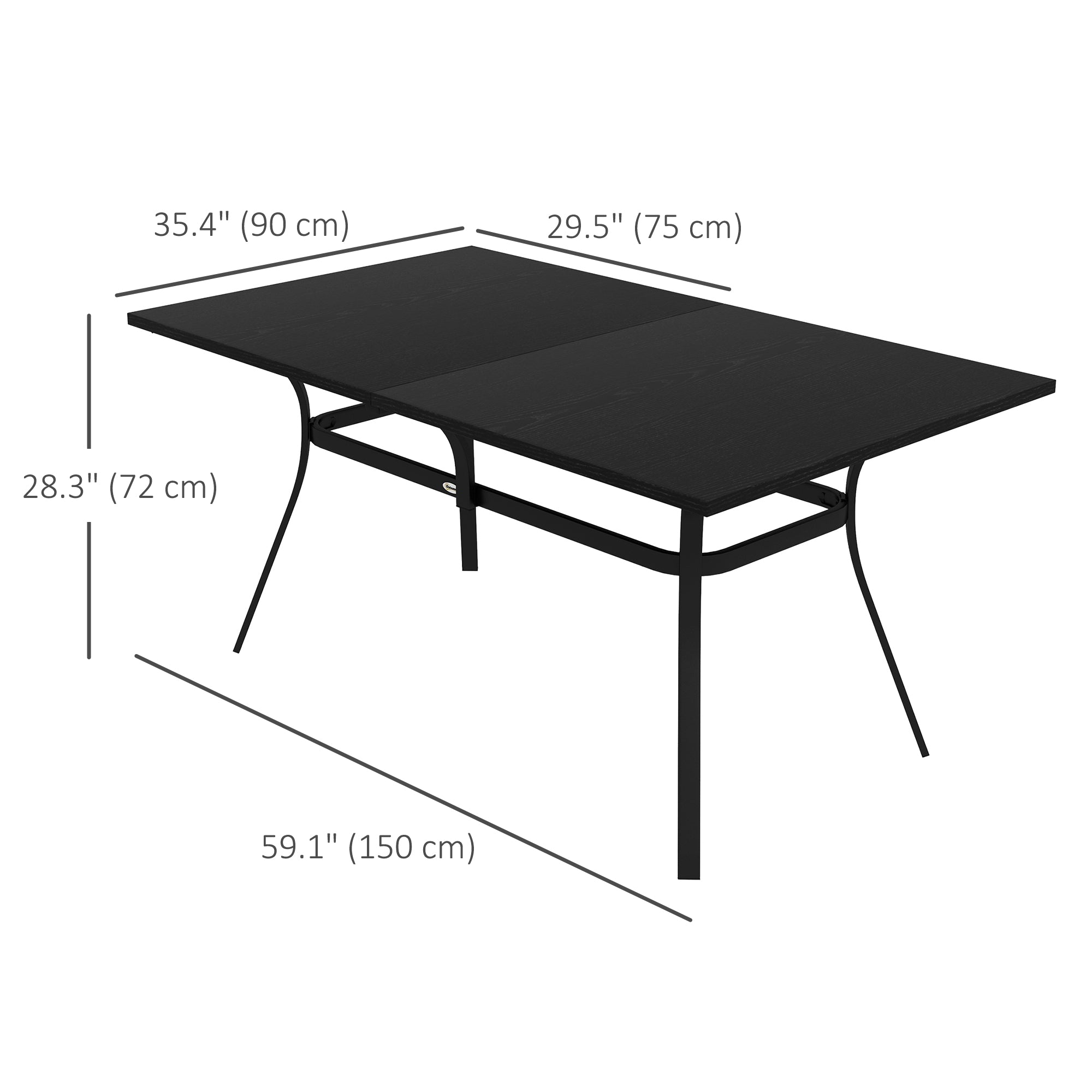 Rectangle Patio Dining Table for 6 People with Steel Legs, Metal Tabletop for Garden, Backyard, Lawn, Balcony, Black Patio Dinning Tables   at Gallery Canada