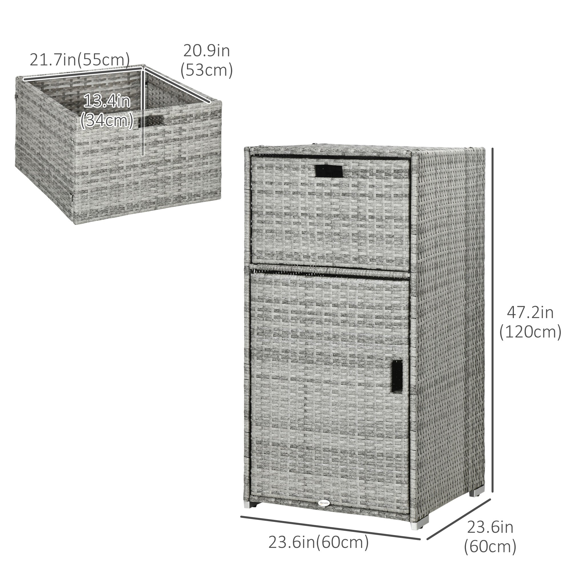 Patio Storage Cabinet, Outdoor Towel Rack for Pool, Waterproof PE Rattan Wicker, Hot Tub Accessory, with Basket Drawer, Mixed Grey Patio Storage Boxes at Gallery Canada