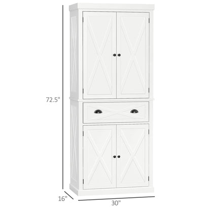 73" Kitchen Pantry, Freestanding Buffet Cabinet, Farmhouse Pantry Cabinets with 4 Doors, Drawer and 4 Adjustable Shelves, White Kitchen Pantry Cabinets White  at Gallery Canada