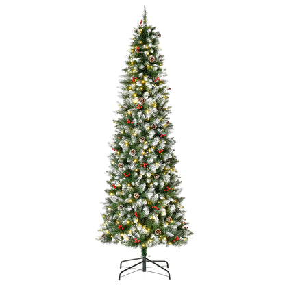 7.5 ft Snow-Dipped Pencil Christmas Tree Pre-Lit Holiday Decoration with LED Lights Pine Cones Red Berries Green Pencil Christmas Trees   at Gallery Canada