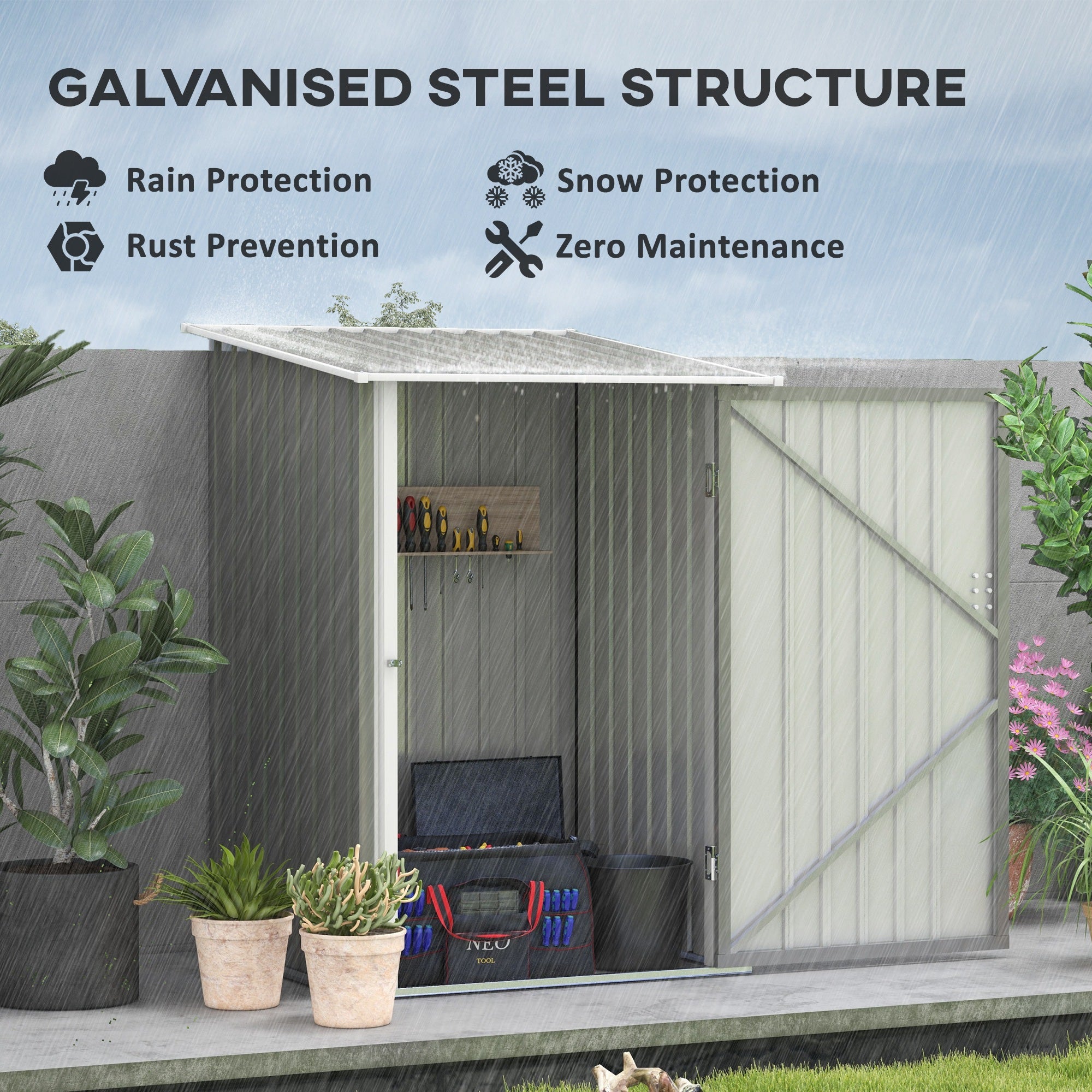3.3' x 3.4' Lean-to Garden Storage Shed, Outdoor Galvanized Steel Tool House with Lockable Door for Patio Grey Sheds at Gallery Canada