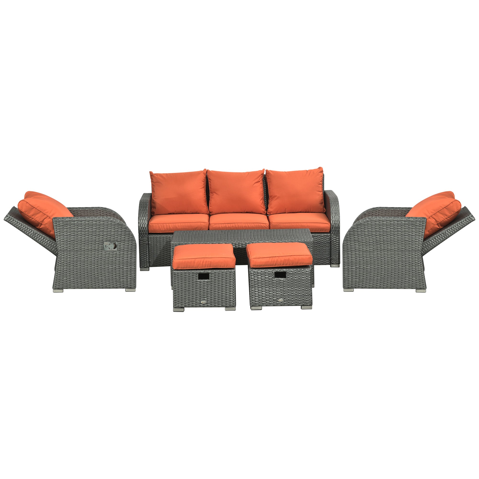 Patio Furniture with Cushions, 6 Pieces PE Wicker Patio Sectional Furniture Conversation Set w/ a Three-Seat Sofa, 2 Recliner Chairs, 2 Footstools &; Table, Orange Patio Furniture Sets at Gallery Canada