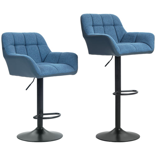 Swivel Barstools Set of 2 Adjustable Bar Stools with Footrest Armrests and PU Leather Back for Dining Room Dark Blue