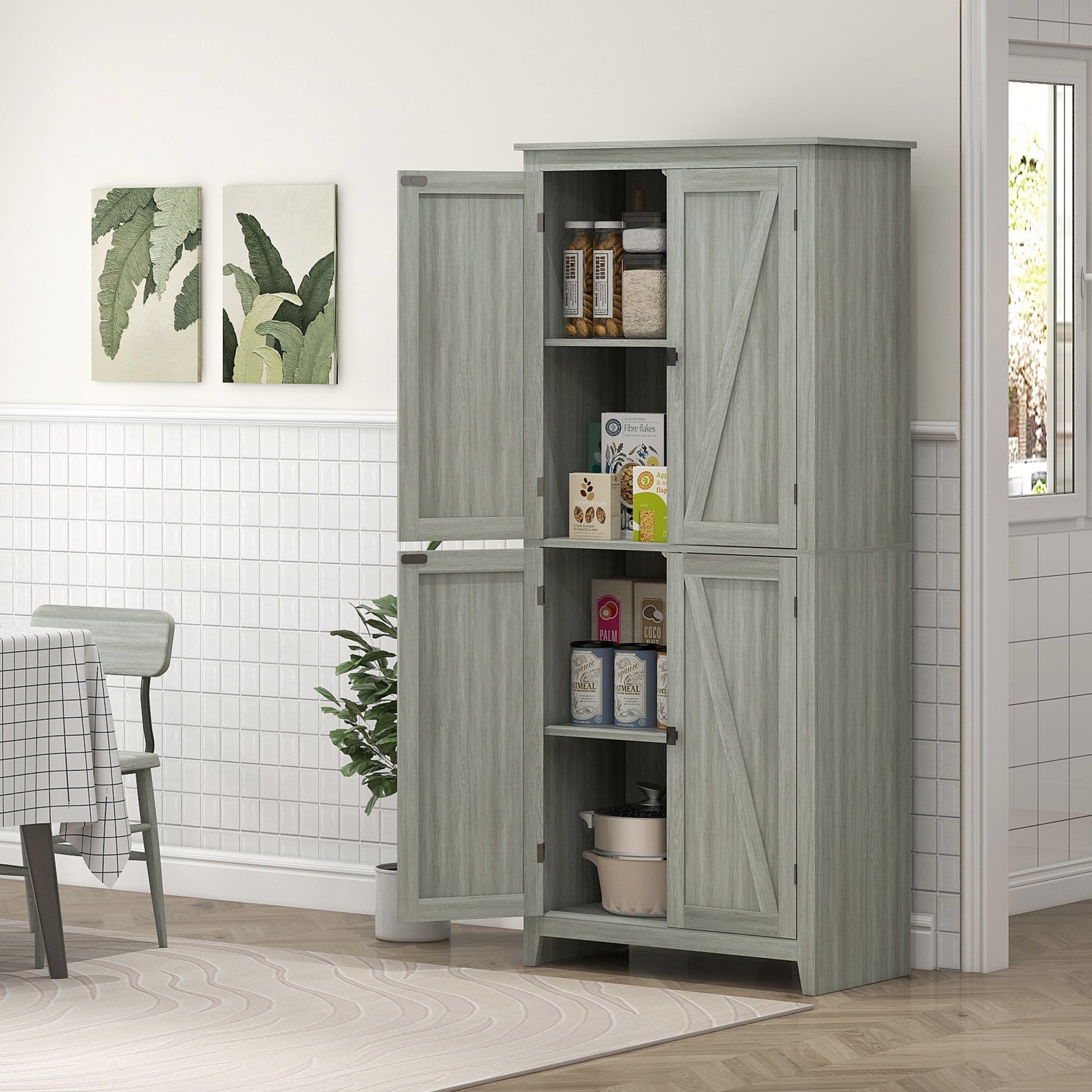 72" Freestanding Storage Cabinet, Kitchen Pantry Cabinet with Doors and Shelves for Dining Room, Grey Kitchen Pantry Cabinets at Gallery Canada