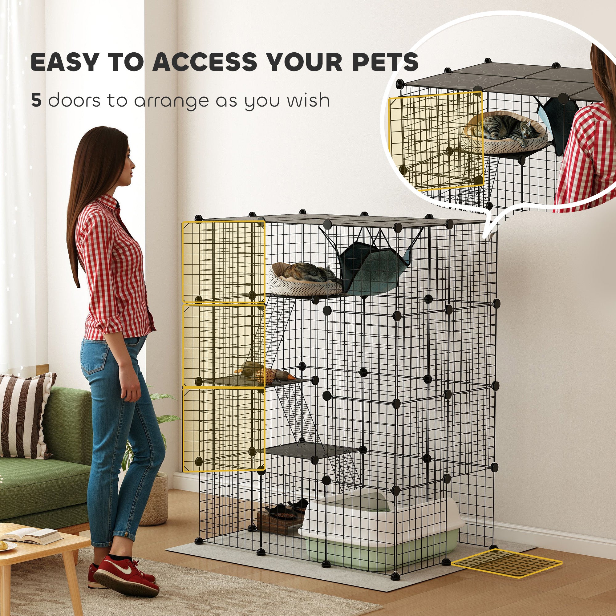 4-Tier DIY Large Cat Cage with Hammock, Platforms, Ramps, Accessories for 1-3 Cats, Indoor Use, Black Outdoor Cat Enclosures at Gallery Canada
