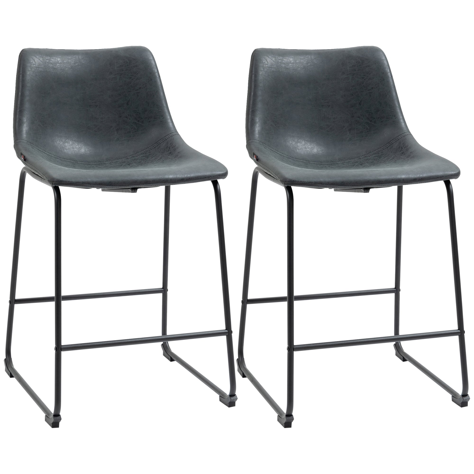 Counter Height Bar Stools Set of 2, Vintage PU Leather Bar Chairs, Kitchen Stool with Footrest for Home Bar, Black Bar Stools Black  at Gallery Canada