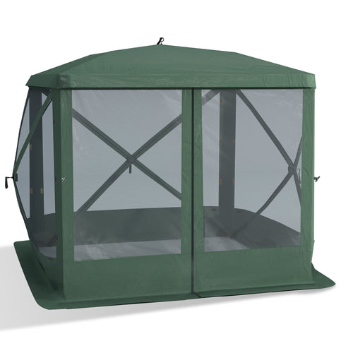 Pop-Up Screen House Gazebo Camping Outdoor Instant Setup Tent Fits 3-4 People 210D Material w/ Carry Bag &; Ground Stakes, Green