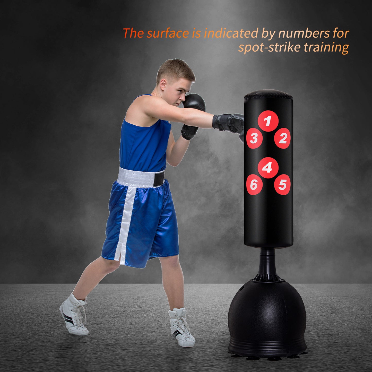 65" Freestanding Boxing Punching Bag with Refilled Base and Suction Cups, Black Punching Bag Hangers   at Gallery Canada