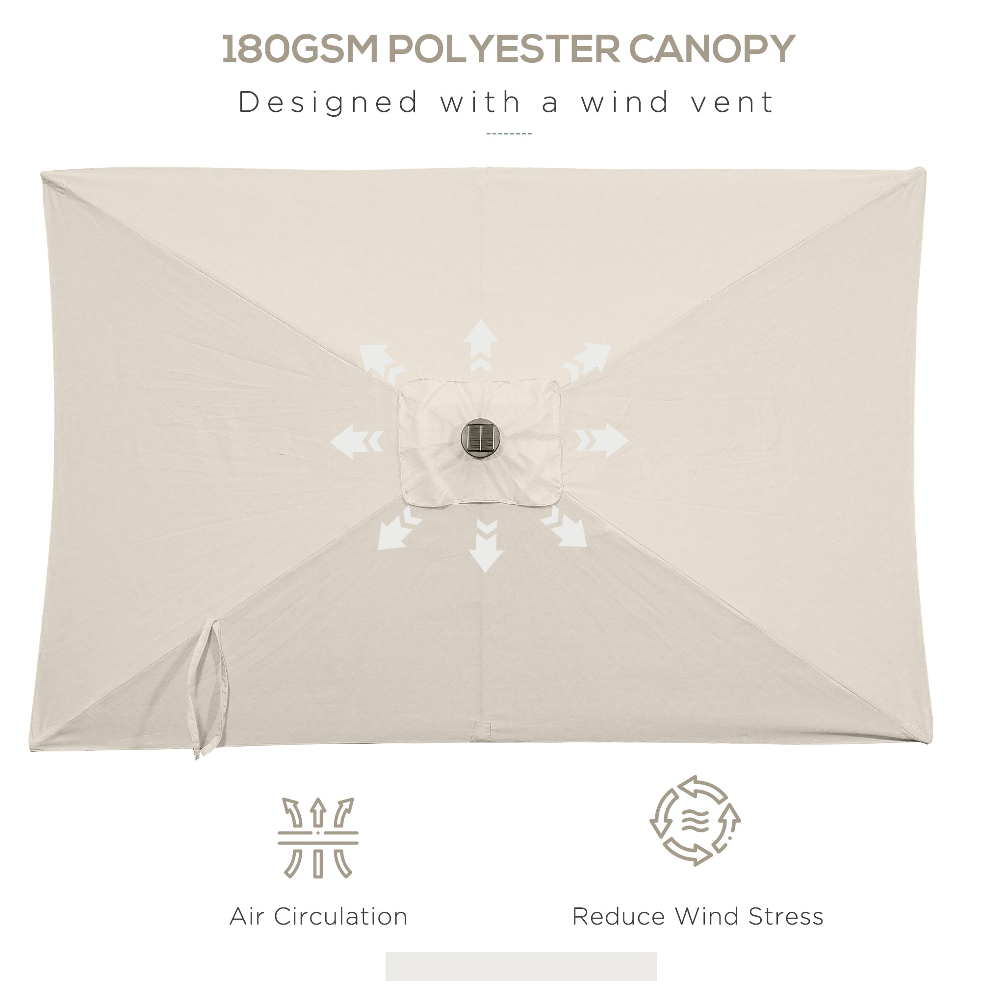 6' x 10' Patio Umbrella with 22 LED Solar Lights and Tilt, Rectangular Outdoor Table Umbrella with Crank, Beige Sun Umbrellas at Gallery Canada