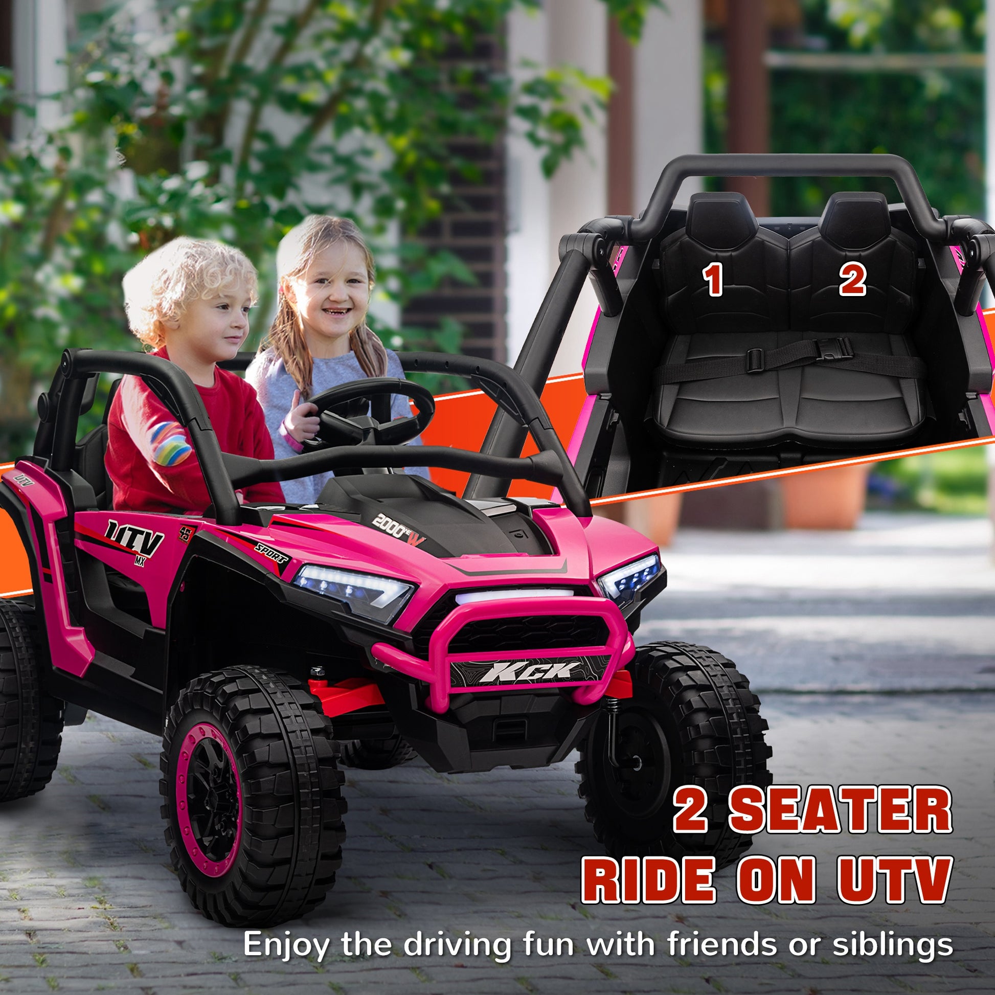 2 Seater 24V 7AH Ride on Truck, Electric Car for Kids w/ Spring Suspension, Remote Lights, Horn, Music, Pink Electric Toy Cars   at Gallery Canada